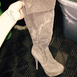 Grey suede fold over boots