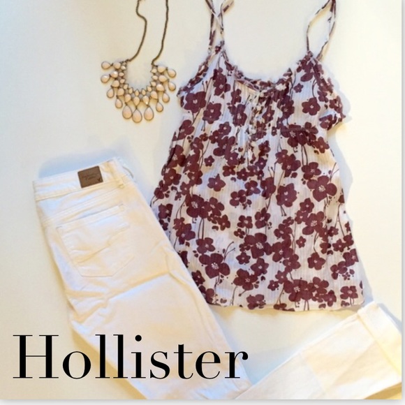 Hollister Tops - Floral Sheer Tank with Buttons and Tie