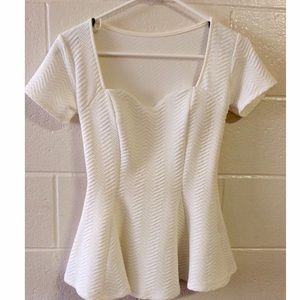 White Short Sleeve Peplum Top