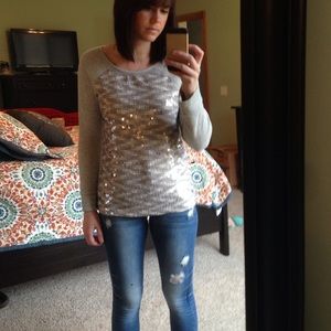 Sequin sweatshirt grey gray beige