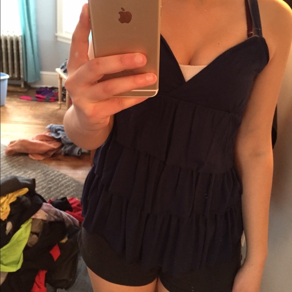 Navy blue ruffled tank top