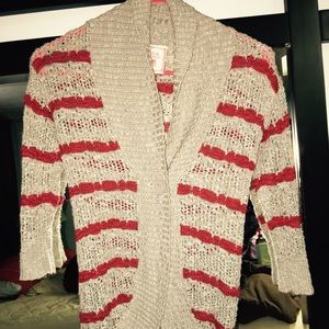 Red and grey striped sweater