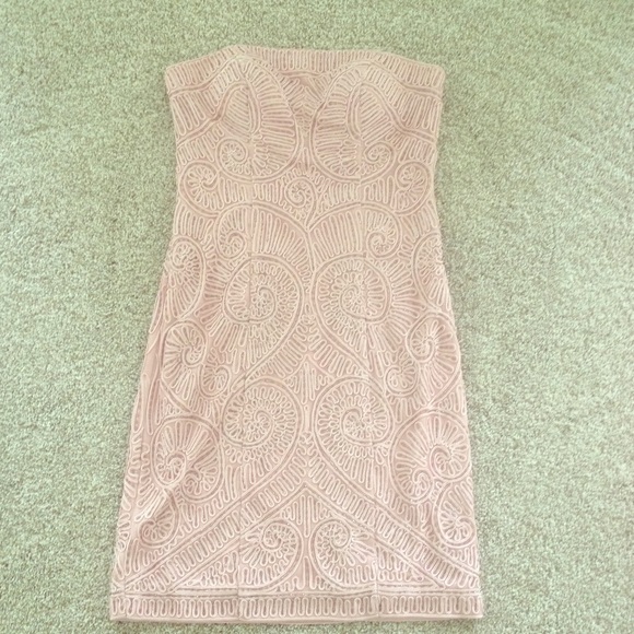 Sue Wong pink embellished strapless dress