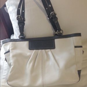 *authentic* White and grey leather Coach Handbag.