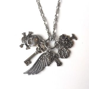 Long Charm Necklace Skulls Key Cross Wing Tree