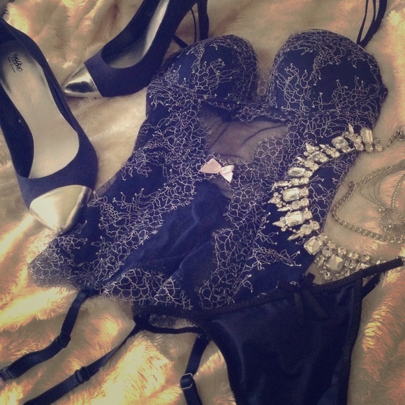 Navy Blue Corset Lace Set