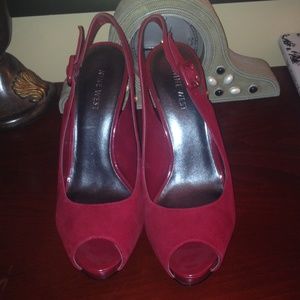 Nine West red open-toed sling back heels