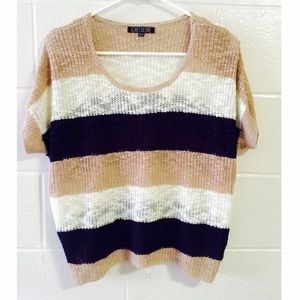 Short Sleeved Navy, White and Tan Top