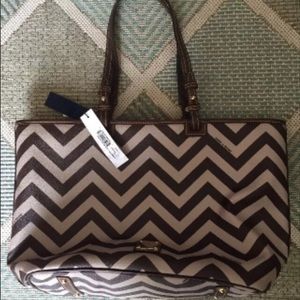Dooney & Bourke brown tan chevron leisure tote