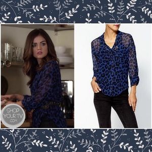 Free People Blue and Black Leopard Print Blouse