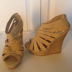 Bamboo Neutral Color Strappy Wedge Sandal