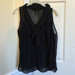 H&M black polka dot tie blouse