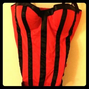 34D Red w/ Black Ribbons Corset Bustier Lingerie