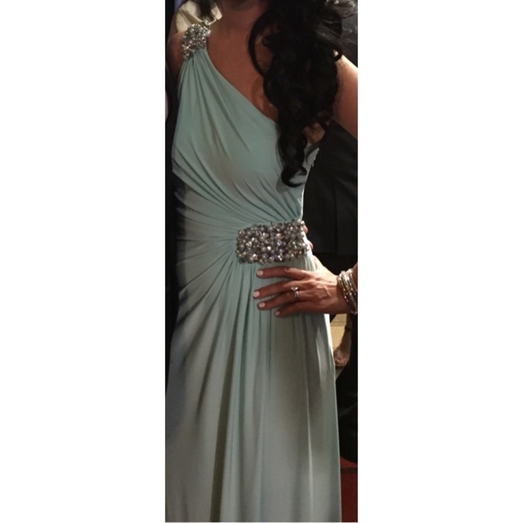 Long Blue evening dress with crystal beading - Picture 3 of 4