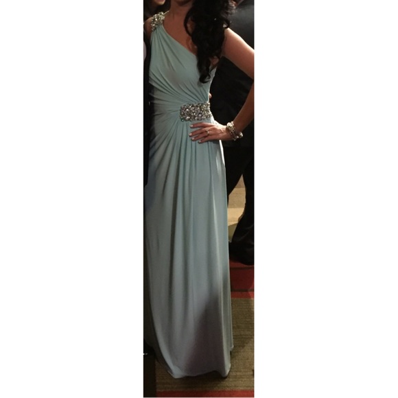 Long Blue evening dress with crystal beading - Picture 4 of 4