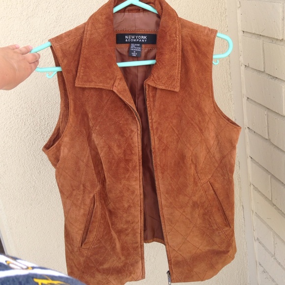 New York & Company Leather Suede Lined Vest