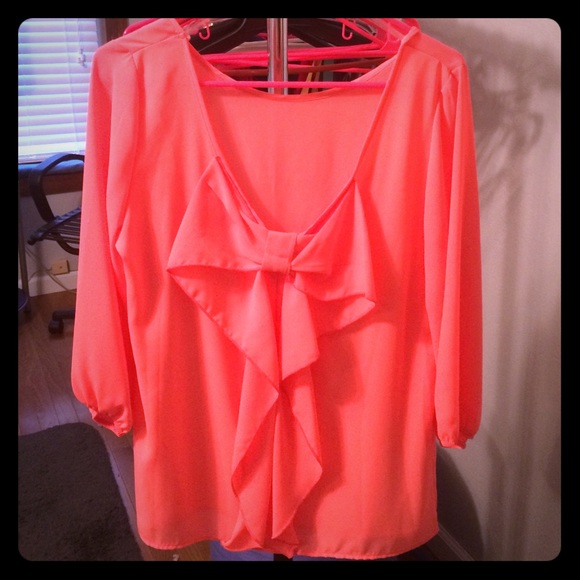 Hot pink/coral-ish bow back top