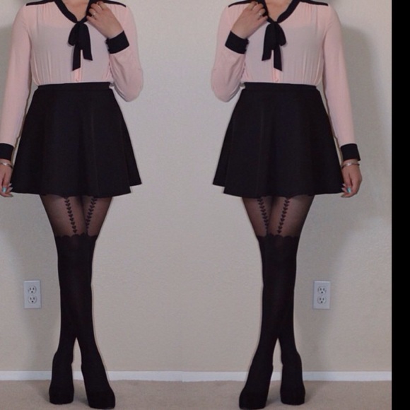 Flared black skirt a line hem