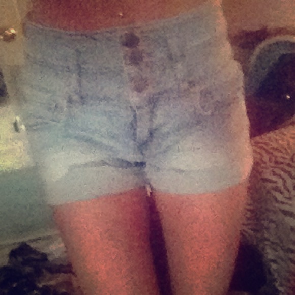 High waisted light denim shorts