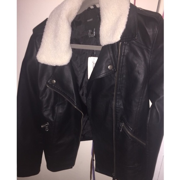 Jackets & Blazers - Faux Leather jacket with fur lining on collar