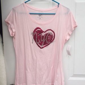Light Pink Rhinestone Embellished Tee Shirt