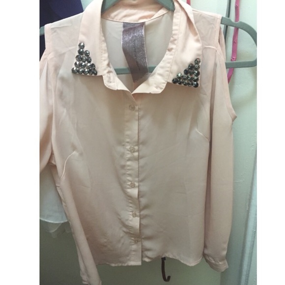 Nasty Gal Tops - Sheer pink button down blouse