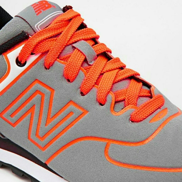 New Balance Shoes - New Balance 574 Grey Neon Orange Trainers
