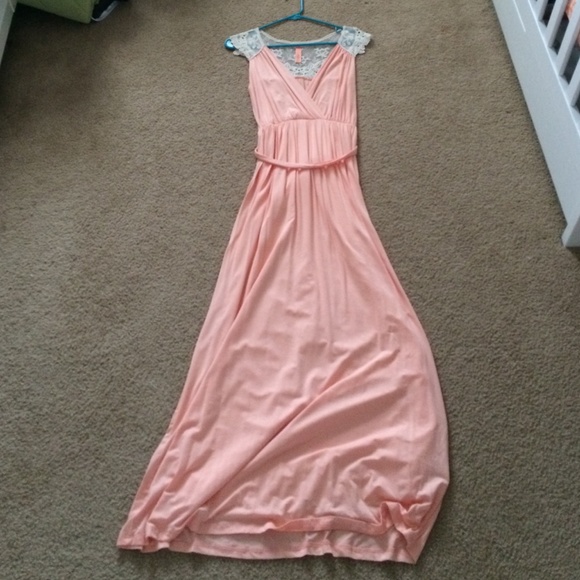 Peach Lace Maxi Dress