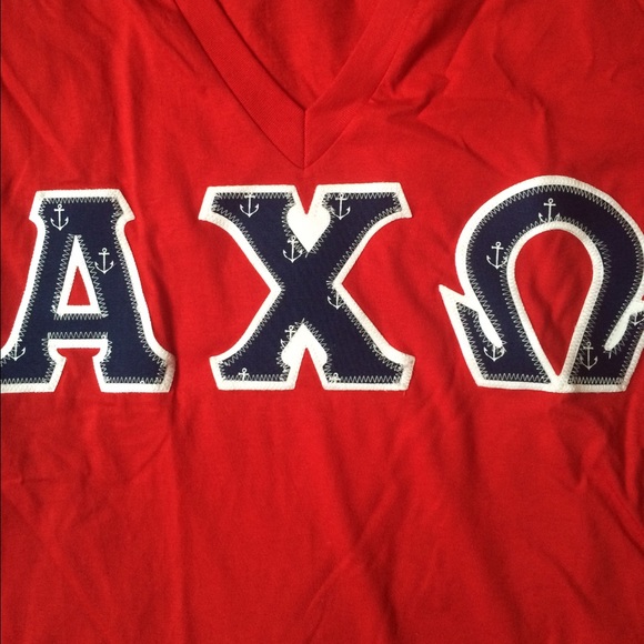 V-neck Alpha Chi Omega letter shirt