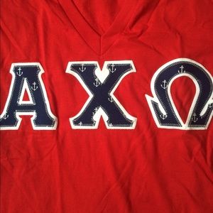 V-neck Alpha Chi Omega letter shirt