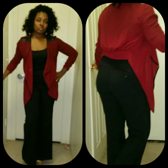 Faux leather lined cardigan