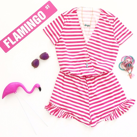 Pink and white stripe playsuit
