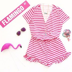 Pink and white stripe playsuit