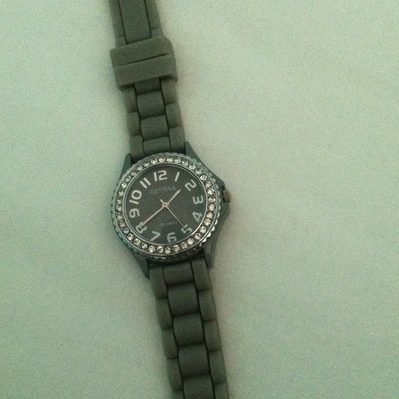 Gray Geneva Rhinestone Rubber Watch, brand new
