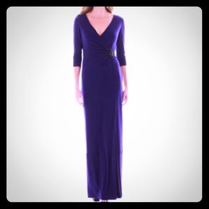 Side-Ruched Evening Gown with 3/4 Sleeves