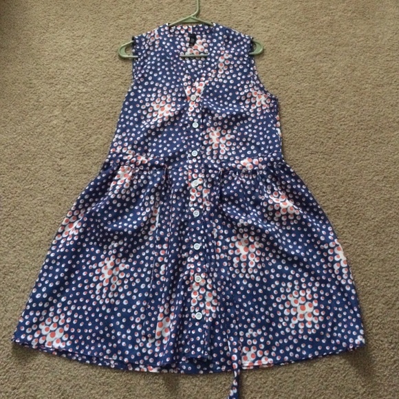 Navy Blue & Coral Sleeveless Dress