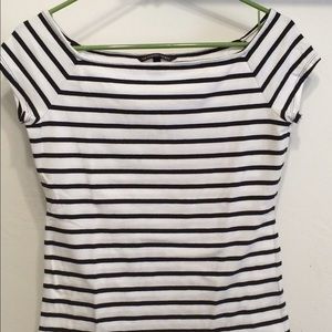 Striped, stretchy top.