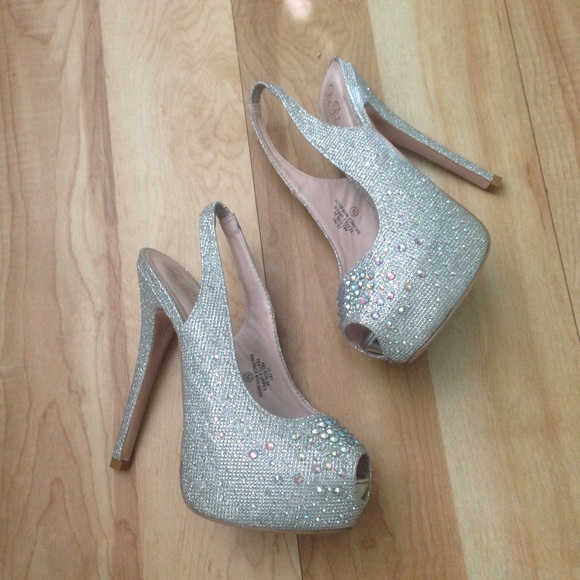 Silver Jeweled Platform Heels