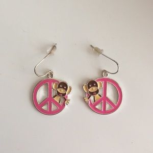 Peace sign monkey earrings