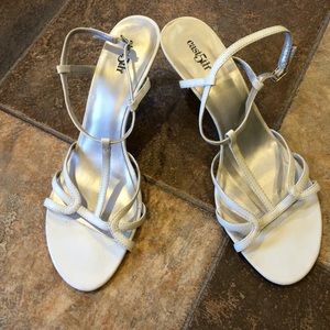 White dress strap sandals.  Kitten heel