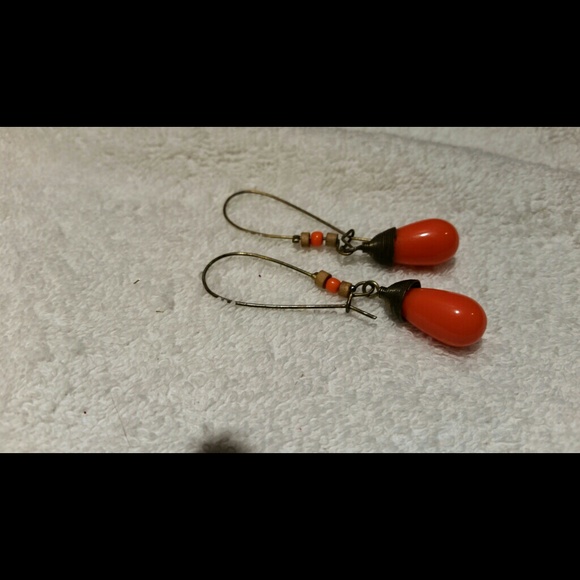 Orange  Bronzetone Drop Earrings Appox. 2-1/4 Drop