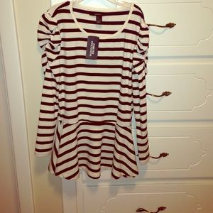 Forever21 Cream and Navy Peplum Shirt