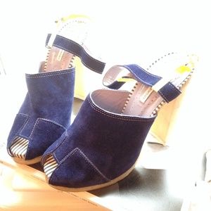 Opening ceremony blue suede heels with neon