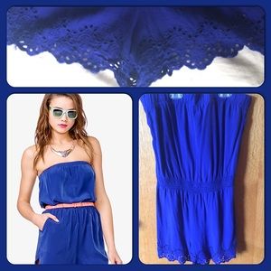💙Strapless Blue F21 Romper w/ Detailed Shorts💙