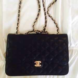 Large black double cc quilted purse