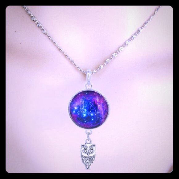Galaxy necklace, owl pendant