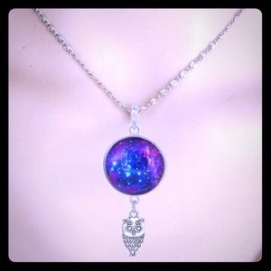 Galaxy necklace, owl pendant