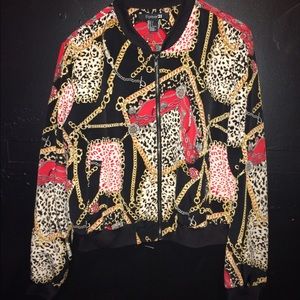 Black bomber jacket.