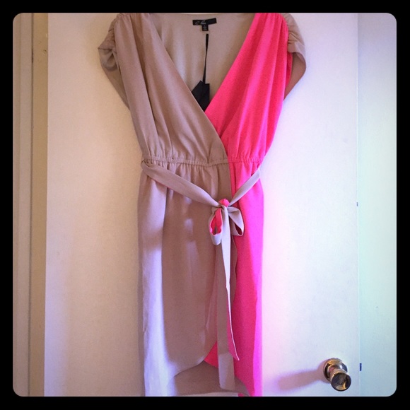 Pink and tan dress with two toned fabric belt