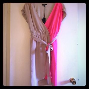 Pink and tan dress with two toned fabric belt